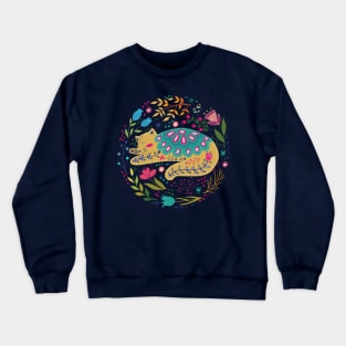 colorful illustration with beautiful cat and flowers #6 Crewneck Sweatshirt